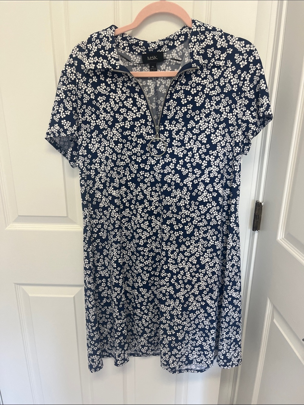 MSK Navy & White Floral Zip-Front Dress